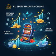 A conceptual and dynamic infographic visually representing "Exploring JILI Slots Malaysia Online: Business Trends and Player Value."